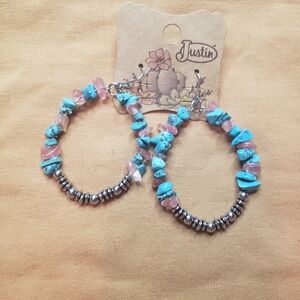New Justin Boots Turquoise and Pink Beaded Earrings